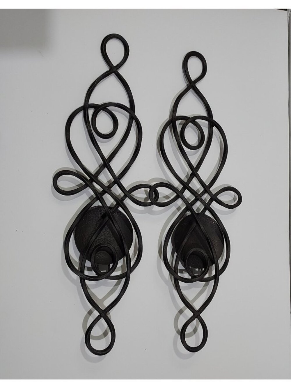 Candle Holder Wrought Iron 20 Inch Wall Hanging  Loop Design Mid Century Set of - Picture 6 of 6